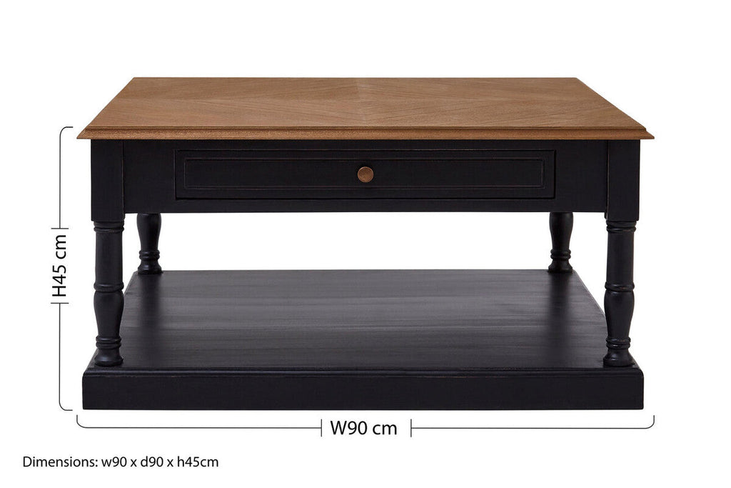 Black & Natural Wooden Coffee Table With 1 Slim Storage Drawer, Loire