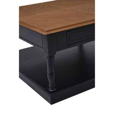 Black & Natural Wooden Coffee Table With 1 Slim Storage Drawer, Loire