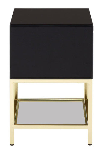 Gloss Black Wooden Cabinet Side Table With 2 Drawers & Gold Metal Frame, Kensington Townhouse