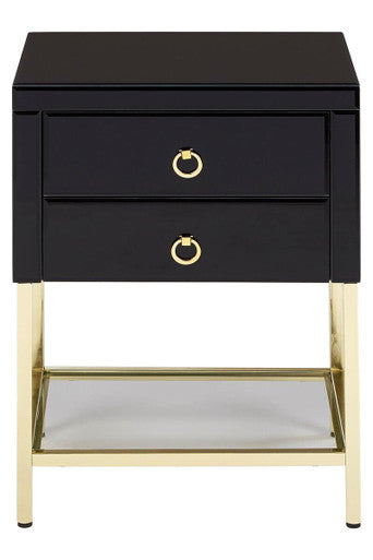 Gloss Black Wooden Cabinet Side Table With 2 Drawers & Gold Metal Frame, Kensington Townhouse