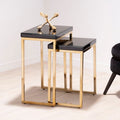 Set Of 2 Glossy Black Tops Wooden Nesting Tables With Gold Iron Base, Kensington Townhouse