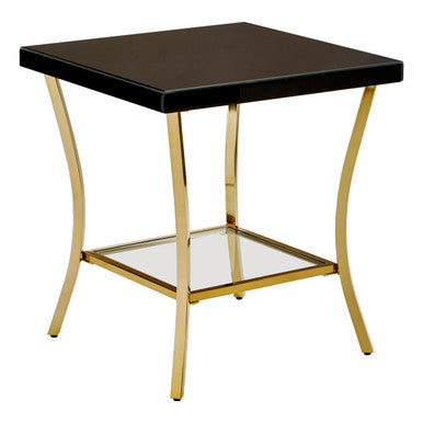 Black Mirror Glass Top & Wooden Side Table With Reflective Gold Curved Iron Legs, Kensington Townhouse
