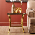 Glossy Black Top Mirror Side Table With Reflective Gold Curved Iron Legs, Kensington Townhouse