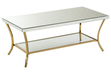 Silver Mirrored Top Coffee Table With Gold Metal Curved Legs, Kensington Townhouse