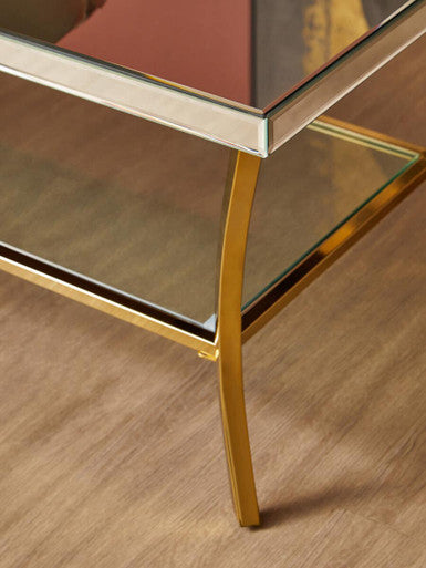 Silver Mirrored Top Coffee Table With Gold Metal Curved Legs, Kensington Townhouse