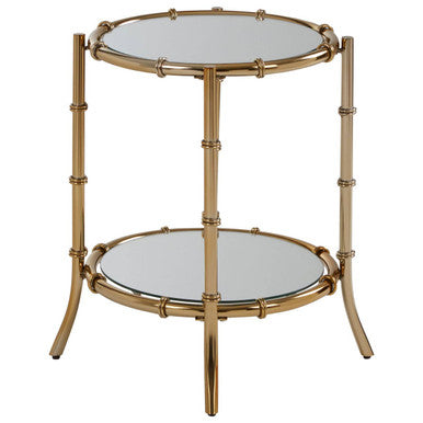 Clear Mirrored Top Side Table With Ring Clasp Detail & Gold Iron Base, Kensington Townhouse