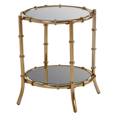 Clear Mirrored Top Side Table With Ring Clasp Detail & Gold Iron Base, Kensington Townhouse
