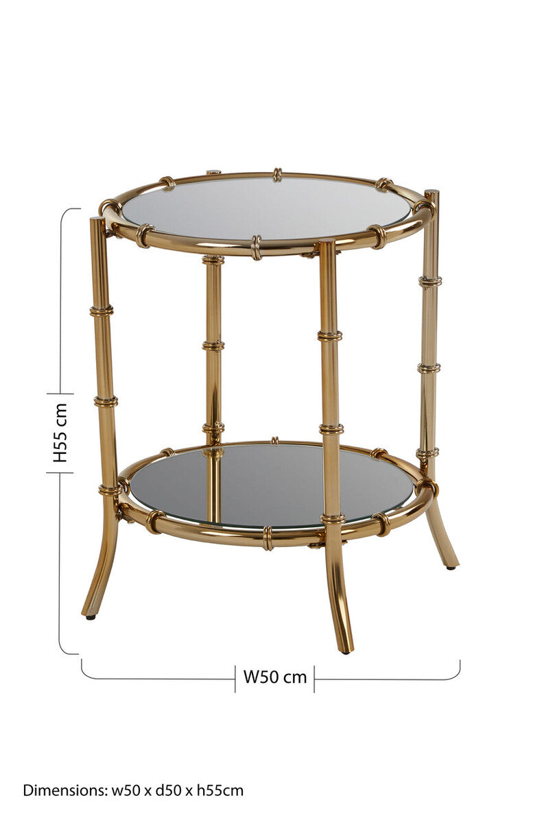 Clear Mirrored Top Side Table With Ring Clasp Detail & Gold Iron Base, Kensington Townhouse