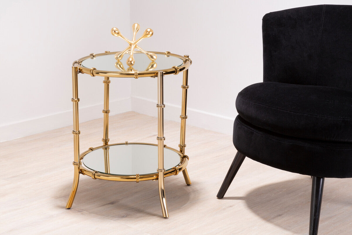 Clear Mirrored Top Side Table With Ring Clasp Detail & Gold Iron Base, Kensington Townhouse