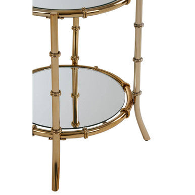 Clear Mirrored Top Side Table With Ring Clasp Detail & Gold Iron Base, Kensington Townhouse