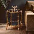 Clear Mirrored Top Side Table With Ring Clasp Detail & Gold Iron Base, Kensington Townhouse
