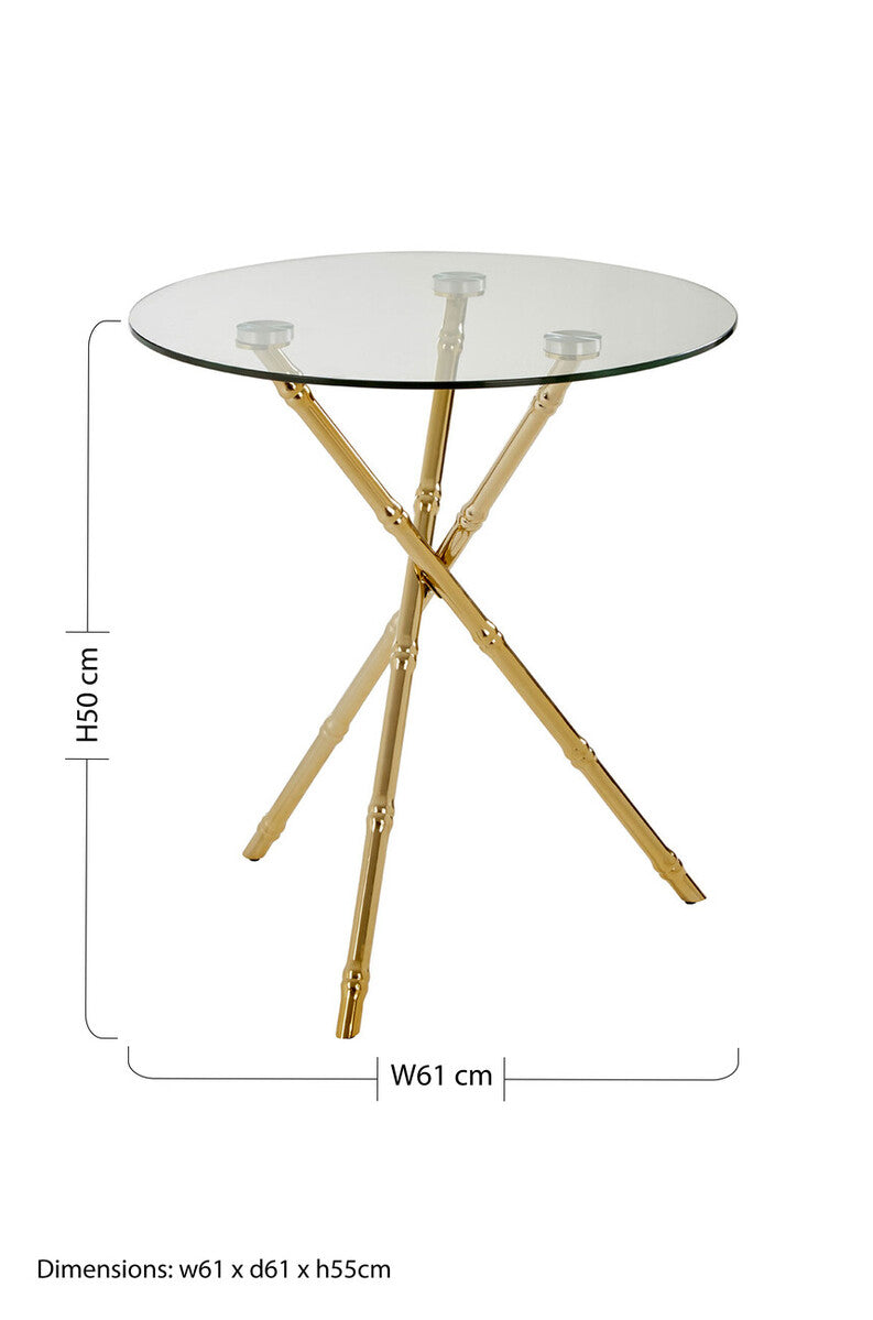 Clear Glass Top Side Table With Gold Bamboo Style Legs, Kensington Townhouse