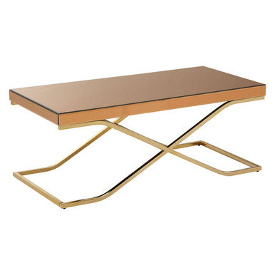 Light Brown Glass Top Coffee Table With Gold Iron Frame, Kensington Townhouse