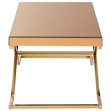 Light Brown Glass Top Coffee Table With Gold Iron Frame, Kensington Townhouse
