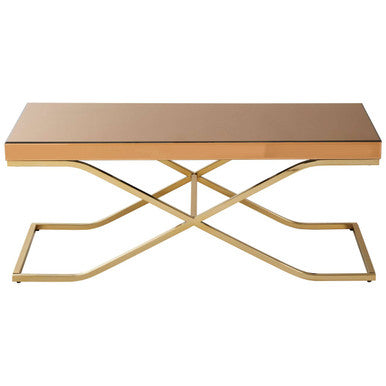 Light Brown Glass Top Coffee Table With Gold Iron Frame, Kensington Townhouse