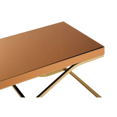 Light Brown Glass Top Coffee Table With Gold Iron Frame, Kensington Townhouse