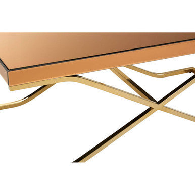 Light Brown Glass Top Coffee Table With Gold Iron Frame, Kensington Townhouse