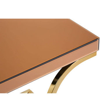 Brown Square Glass Top Side Table With Gold Metal X-Shaped Base, Kensington Townhouse