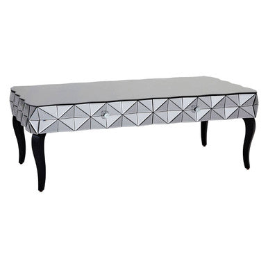 Silver Geometric Coffee Table With Smoked Glass Top & Black Wood Legs, Soho
