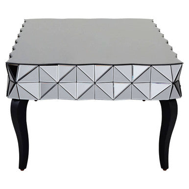 Silver Geometric Coffee Table With Smoked Glass Top & Black Wood Legs, Soho
