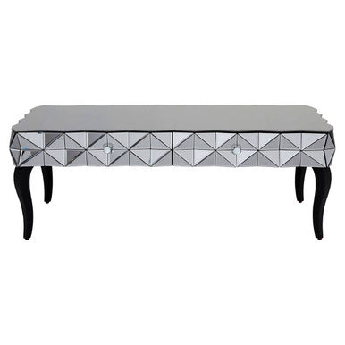 Silver Geometric Coffee Table With Smoked Glass Top & Black Wood Legs, Soho