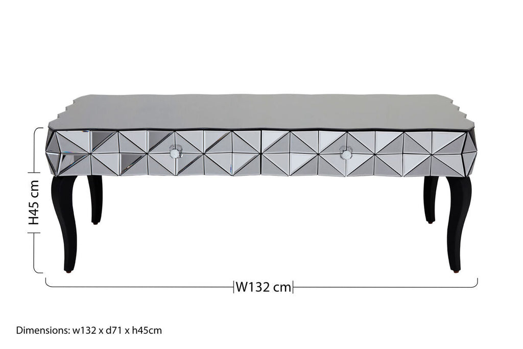 Silver Geometric Coffee Table With Smoked Glass Top & Black Wood Legs, Soho