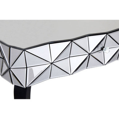 Silver Geometric Coffee Table With Smoked Glass Top & Black Wood Legs, Soho