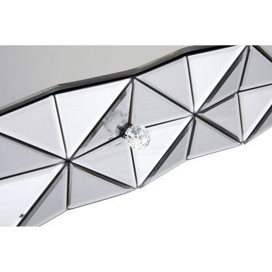Silver Geometric Coffee Table With Smoked Glass Top & Black Wood Legs, Soho
