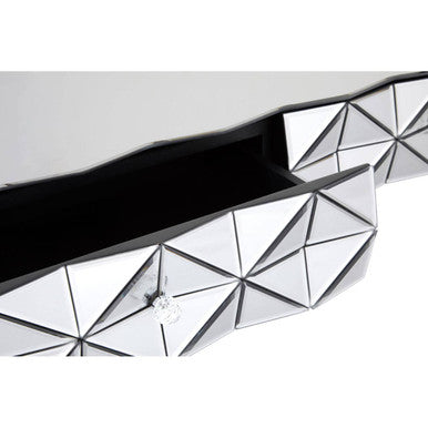 Silver Geometric Coffee Table With Smoked Glass Top & Black Wood Legs, Soho