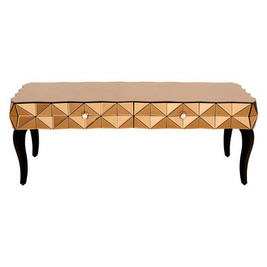 Gold Copper Geometric Coffee Table With Smoked Glass Top & Black Wood Legs, Soho