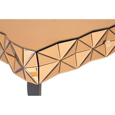 Gold Copper Geometric Coffee Table With Smoked Glass Top & Black Wood Legs, Soho