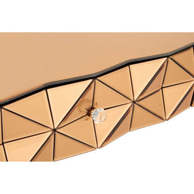Gold Copper Geometric Coffee Table With Smoked Glass Top & Black Wood Legs, Soho