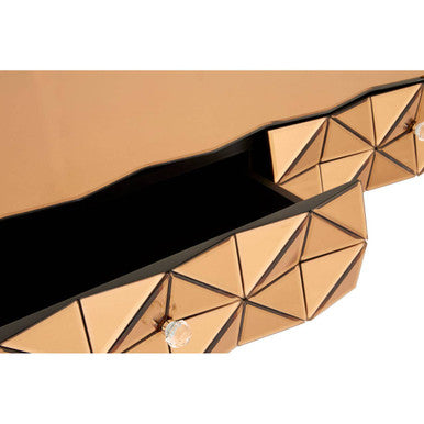 Gold Copper Geometric Coffee Table With Smoked Glass Top & Black Wood Legs, Soho