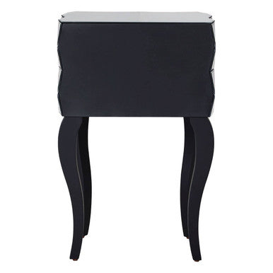 Silver Smoked 3D Geometric Glass Front 2-Drawer Bedside Table With Cut Glass Handles & Cabriole Legs, Soho