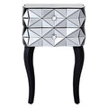Silver Smoked 3D Geometric Glass Front 2-Drawer Bedside Table With Cut Glass Handles & Cabriole Legs, Soho