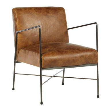 Hoxton Light Brown Genuine Leather & Iron Lounge Chair