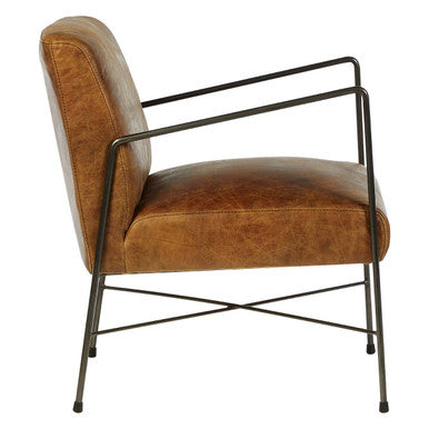 Hoxton Light Brown Genuine Leather & Iron Lounge Chair