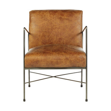 Hoxton Light Brown Genuine Leather & Iron Lounge Chair
