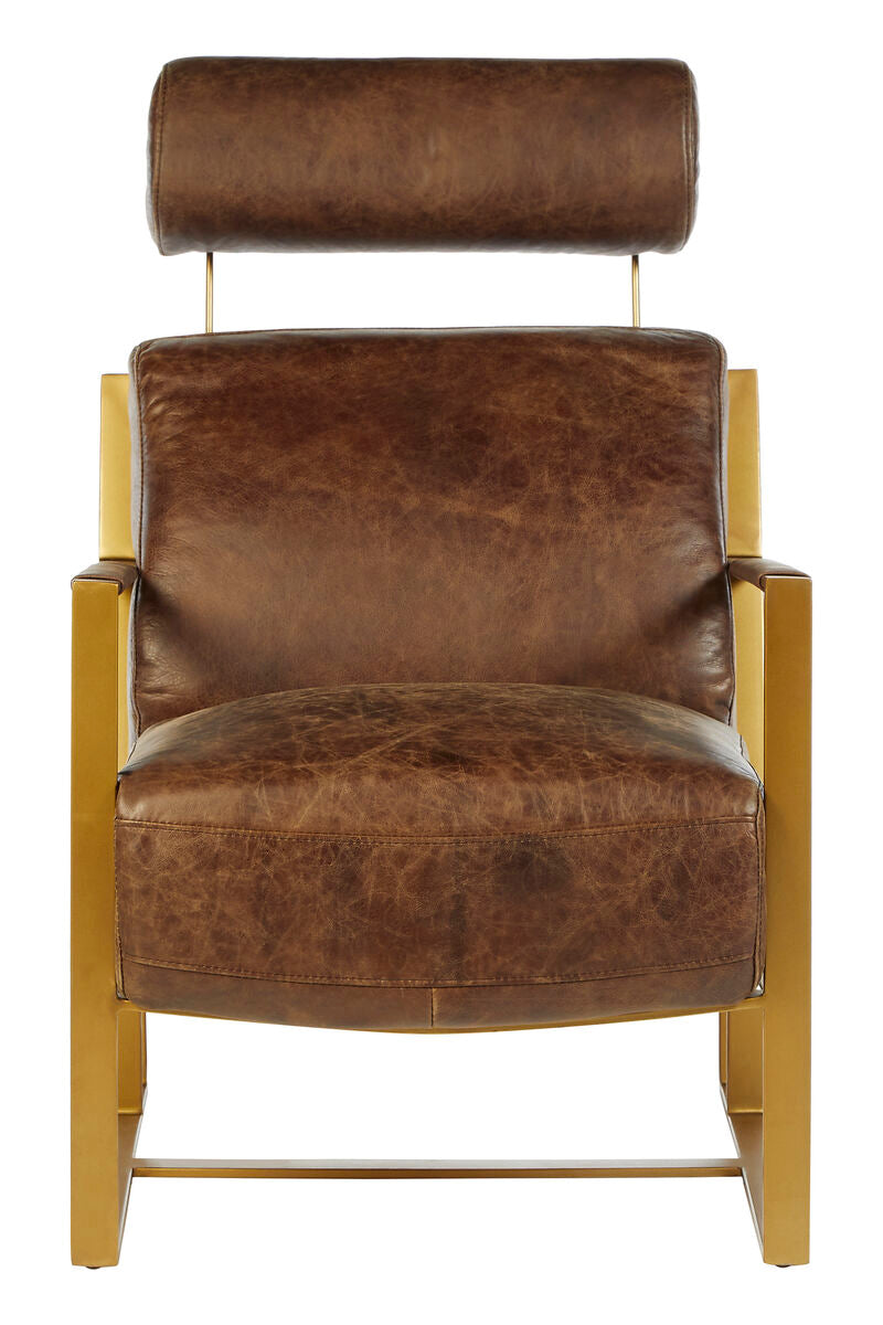 Hoxton Brown Leather Lounge Chair With Rose Gold Iron Frame