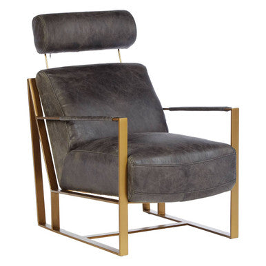 Hoxton Grey Leather Lounge Chair With Rose Gold Frame