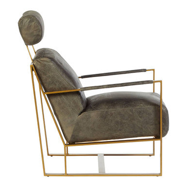 Hoxton Grey Leather Lounge Chair With Rose Gold Frame