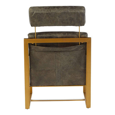 Hoxton Grey Leather Lounge Chair With Rose Gold Frame