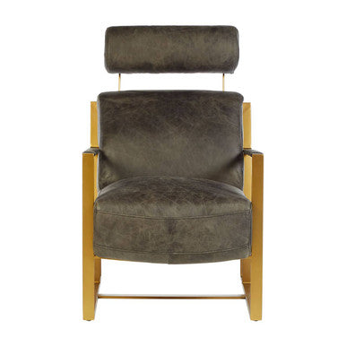 Hoxton Grey Leather Lounge Chair With Rose Gold Frame