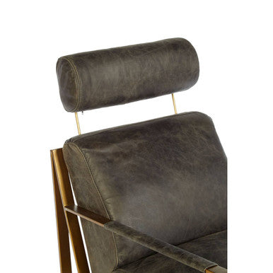 Hoxton Grey Leather Lounge Chair With Rose Gold Frame