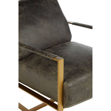 Hoxton Grey Leather Lounge Chair With Rose Gold Frame