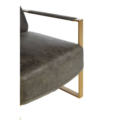 Hoxton Grey Leather Lounge Chair With Rose Gold Frame