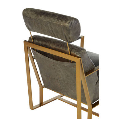 Hoxton Grey Leather Lounge Chair With Rose Gold Frame