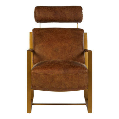 Hoxton Light Brown Leather Lounge Chair With Iron Frame