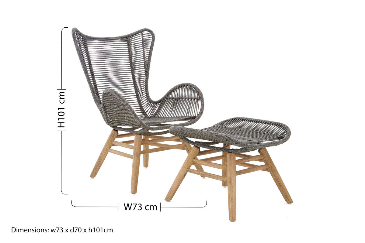 Sisal Grey Rope Lounge Chair & Footstool