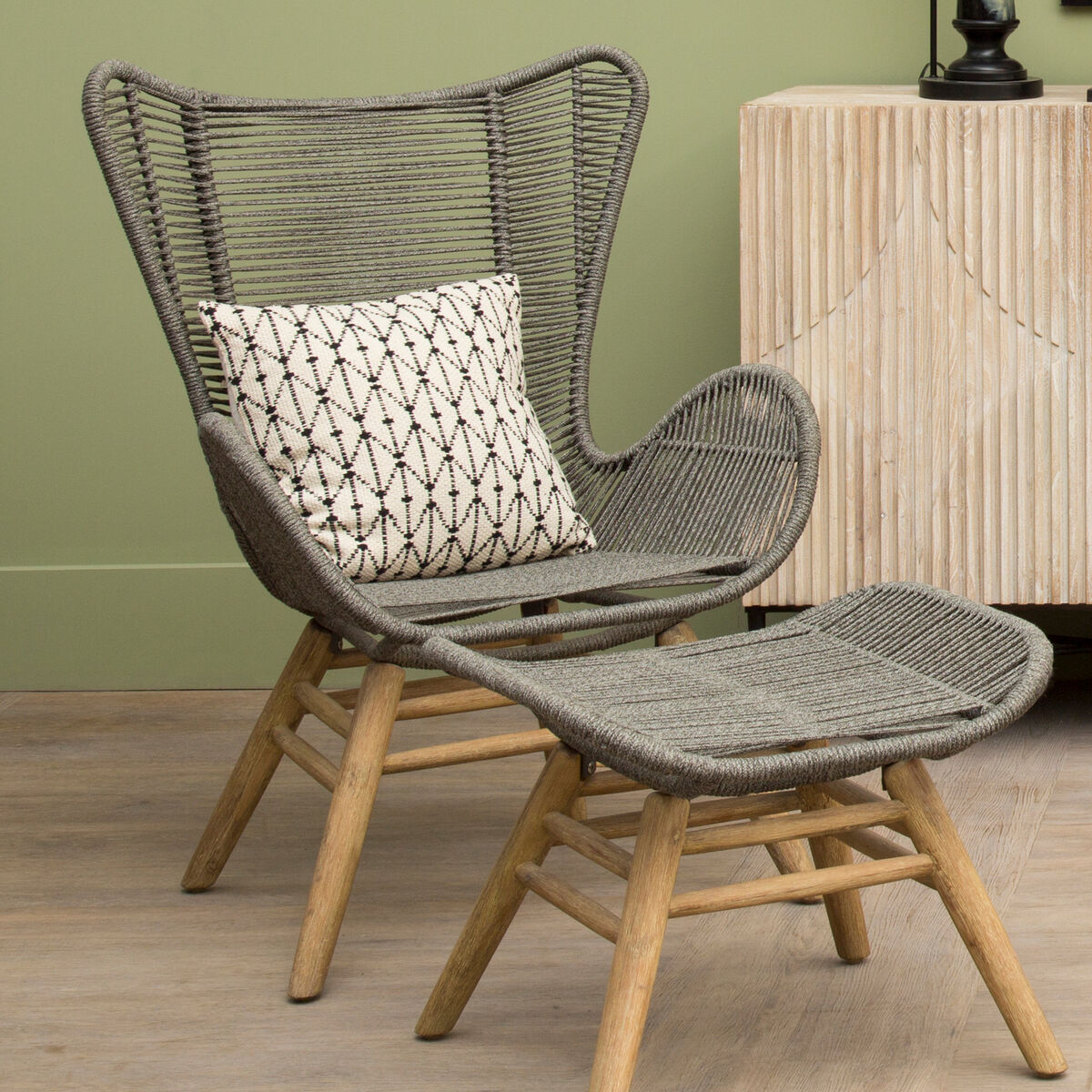 Sisal Grey Rope Lounge Chair & Footstool